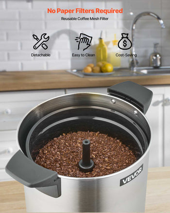 Commercial Coffee Urn, 60 Cup 9 L Hot Beverage Dispenser with Dripless Faucet, Quick-Brewing Stainless Steel Large Commercial Coffee Maker, for Catering, Business, Party, Church & Restaurant