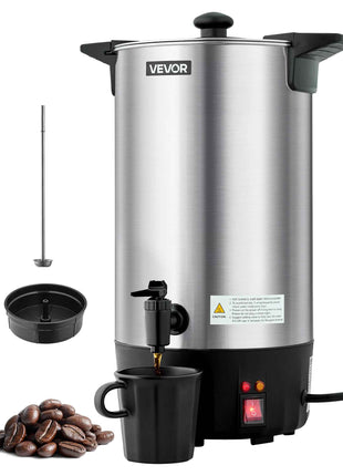Commercial Coffee Urn, 60 Cup 9 L Hot Beverage Dispenser with Dripless Faucet, Quick-Brewing Stainless Steel Large Commercial Coffee Maker, for Catering, Business, Party, Church & Restaurant