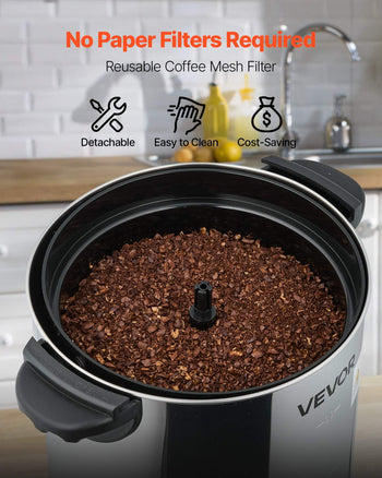 Commercial Coffee Urn, 30 Cup 4.5 L Hot Beverage Dispenser with Dripless Faucet, Quick-Brewing Commercial Coffee Maker with Stainless Steel Liner, for Catering, Business, Church & Restaurant