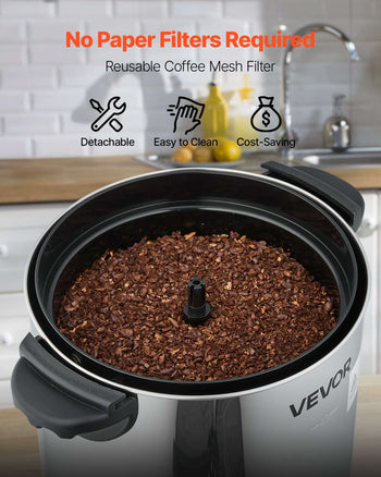 Commercial Coffee Urn, 40 Cup 6 L Hot Beverage Dispenser with Dripless Faucet, Quick-Brewing Commercial Coffee Maker, with Stainless Steel Liner, for Catering, Business, Church & Restaurant