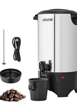 Commercial Coffee Urn, 40 Cup 6 L Hot Beverage Dispenser with Dripless Faucet, Quick-Brewing Commercial Coffee Maker, with Stainless Steel Liner, for Catering, Business, Church & Restaurant
