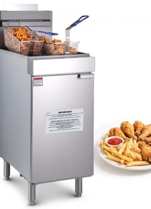 Commercial Deep Fryer, 3-Burner Fryer for Restaurants, Stainless Steel Floor Standing Deep Fryers with Dual Baskets and Adjustable Temperature, Propane Powered, 40 lbs Capacity, 90,000 BTU