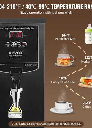 Commercial Water Boiler, Electric Hot Water Dispenser with 316 Stainless Steel Heating Tube, 1500W Step-by-step Fast Heating 50L per Hour Hot Water Boiler, for Coffee Tea Restaurant Office