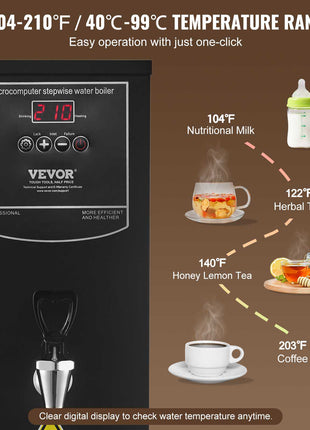 Commercial Water Boiler, Electric Hot Water Dispenser with 316 Stainless Steel Heating Tube, 1500W Step-by-step Fast Heating 50L per Hour Hot Water Boiler, for Coffee Tea Restaurant Office