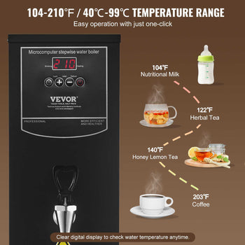 Commercial Water Boiler, Electric Hot Water Dispenser with 316 Stainless Steel Heating Tube, 1500W Step-by-step Fast Heating 50L per Hour Hot Water Boiler, for Coffee Tea Restaurant Office