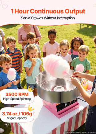 Cotton Candy Machine Commercial 1000W Electric Candy Floss Maker Pink, Ideal for Home, Carnival, Birthday, Family Party, Easy Use with 20.5 in Stainless Steel Bowl, Storage Tray and Sugar Scoop