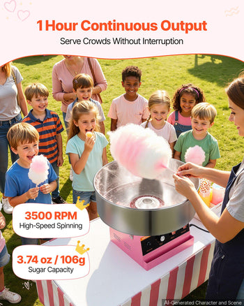 Cotton Candy Machine Commercial 1000W Electric Candy Floss Maker Pink, Ideal for Home, Carnival, Birthday, Family Party, Easy Use with 20.5 in Stainless Steel Bowl, Storage Tray and Sugar Scoop