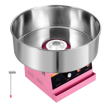 Cotton Candy Machine Commercial 1000W Electric Candy Floss Maker Pink, Ideal for Home, Carnival, Birthday, Family Party, Easy Use with 20.5 in Stainless Steel Bowl, Storage Tray and Sugar Scoop