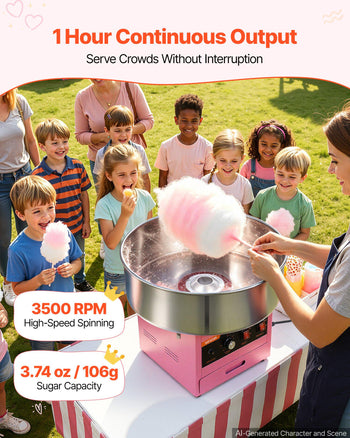 Cotton Candy Machine Commercial 1000W Electric Candy Floss Maker Pink, Ideal for Home, Carnival, Birthday, Family Party, Easy Use with 20.5 in Stainless Steel Bowl, Storage Drawer, Sugar Scoop