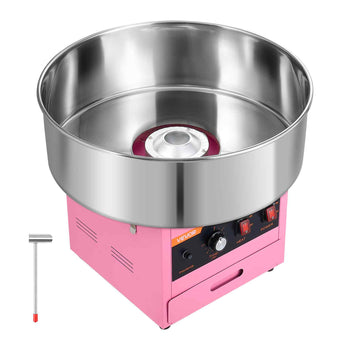Cotton Candy Machine Commercial 1000W Electric Candy Floss Maker Pink, Ideal for Home, Carnival, Birthday, Family Party, Easy Use with 20.5 in Stainless Steel Bowl, Storage Drawer, Sugar Scoop