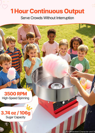 Cotton Candy Machine Commercial 1000W Electric Candy Floss Maker Red, Ideal for Home, Carnival, Birthday, Family Party, Easy Use with 20.5 in Stainless Steel Bowl, Storage Tray and Sugar Scoop