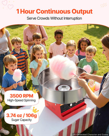 Cotton Candy Machine Commercial 1000W Electric Candy Floss Maker Red, Ideal for Home, Carnival, Birthday, Family Party, Easy Use with 20.5 in Stainless Steel Bowl, Storage Tray and Sugar Scoop