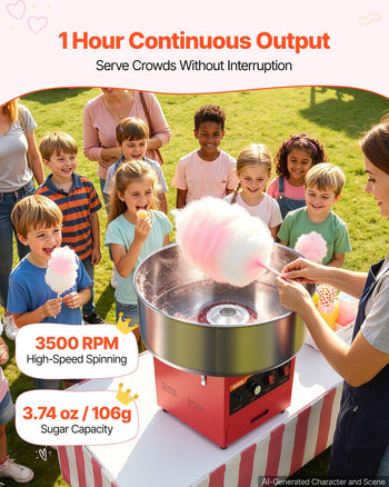 Cotton Candy Machine Commercial 1000W Electric Candy Floss Maker Red, Ideal for Home, Carnival, Birthday, Family Party, Easy Use with 20.5 in Stainless Steel Bowl, Storage Drawer, Sugar Scoop