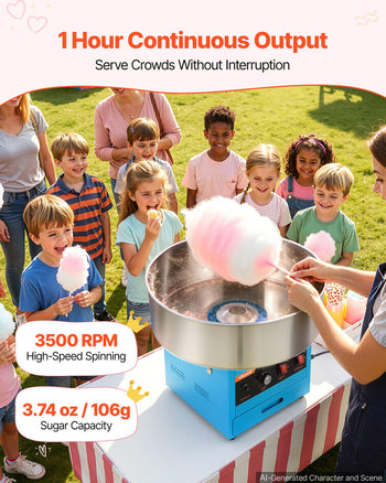 Cotton Candy Machine Commercial 1000W Electric Candy Floss Maker Blue, Ideal for Home, Carnival, Birthday, Family Party, Easy Use with 20.5 in Stainless Steel Bowl, Storage Drawer, Sugar Scoop