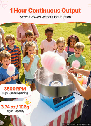 Cotton Candy Machine Commercial 1000W Electric Candy Floss Maker Blue, Ideal for Home, Carnival, Birthday, Family Party, Easy Use with 20.5 in Stainless Steel Bowl, Storage Tray and Sugar Scoop