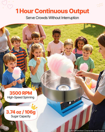Cotton Candy Machine Commercial 1000W Electric Candy Floss Maker Blue, Ideal for Home, Carnival, Birthday, Family Party, Easy Use with 20.5 in Stainless Steel Bowl, Storage Tray and Sugar Scoop