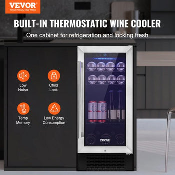 Wine Cooler, 96 Cans Capacity Under Counter Built-in or Freestanding Wine Refrigerator, Beverage Cooler with Blue LED Light, Single Door, Child Lock for Drink Beer Soda Wine Water, ETL Listed