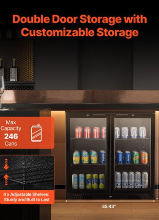 Beverage Refrigerator Cooler, 246 Can Beverage Fridge, Soda Beer Fridge with Glass Doors, Adjustable Shelves, Digital Temperature Control, Built-in or Freestanding Fridge for Restaurant & Bar