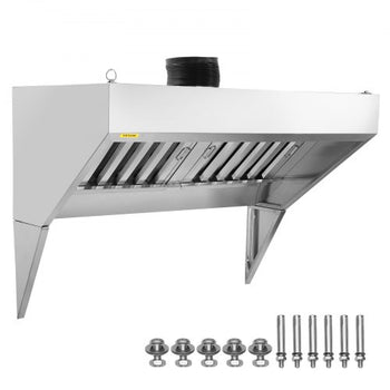 Commercial Exhaust Hood, 4FT Food Truck Hood Exhaust, 201 Stainless Steel Concession Trailer Hood with 2 Detachable U-shaped Grid Oil Filter Mesh, Rust Resistant Vent Hood for Kitchen Restaurant
