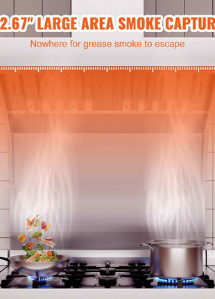 Large area smoke capture hood, 82.67", stainless steel, efficient grease smoke removal, ideal for kitchen use.
