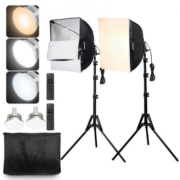 Softbox Lighting Kit, 16" x 16", Professional Softbox with 45W LED Bulbs, 3000-6500K Adjustable Color Temperature, Tripod Stand, Remote Control, Studio Lights for Portrait shooting, Live Streaming