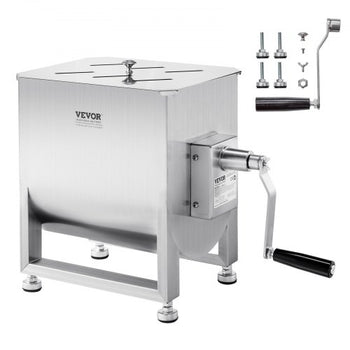 Manual Meat Mixer, 30L Fixed Tank Meat Processing Equipment(Mixing Max 60LBS for Meat), Stainless Steel Meat Mixer, Sausage Mixer Machine with Lid Handle Gear Reducer, Ground Beef Hand Mixer