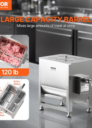 Manual Meat Mixer, 60L Fixed Tank Meat Processing Equipment(Mixing Max 120LBS for Meat), Stainless Steel Meat Mixer, Sausage Mixer Machine with Lid Handle Gear Reducer, Ground Beef Hand Mixer