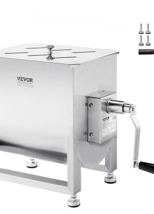 Manual Meat Mixer, 60L Fixed Tank Meat Processing Equipment(Mixing Max 120LBS for Meat), Stainless Steel Meat Mixer, Sausage Mixer Machine with Lid Handle Gear Reducer, Ground Beef Hand Mixer