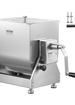 Manual Meat Mixer, 15L Tilt Tank Meat Processing Equipment(Mixing Max 15LBS for Meat), Stainless Steel Meat Mixer, Sausage Mixer Machine with Lid Handle Gear Reducer, Ground Beef Hand Mixer