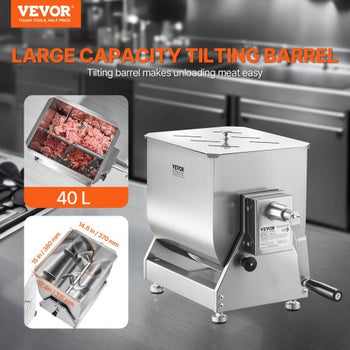 Manual Meat Mixer, 40L Tilt Tank Meat Processing Equipment(Mixing Max 40L for Meat), Stainless Steel Meat Mixer, Sausage Mixer Machine with Lid Handle Gear Reducer, Ground Beef Hand Mixer