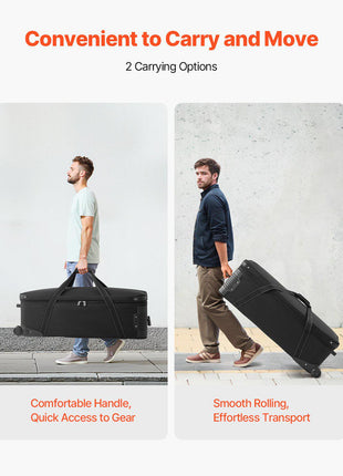 Studio Equipment Trolley Case, 39.37 x 14.96 x 12.60 in / 100 x 38 x 32 cm, Rolling Camera Bag, Carrying Bag with Wheels Straps Padded Compartment Handle, for Light Stands, Tripods, Telescopes
