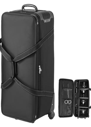 Studio Equipment Trolley Case, 39.37 x 14.96 x 12.60 in / 100 x 38 x 32 cm, Rolling Camera Bag, Carrying Bag with Wheels Straps Padded Compartment Handle, for Light Stands, Tripods, Telescopes