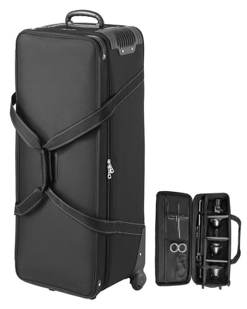 Studio Equipment Trolley Case, 39.37 x 14.96 x 12.60 in / 100 x 38 x 32 cm, Rolling Camera Bag, Carrying Bag with Wheels Straps Padded Compartment Handle, for Light Stands, Tripods, Telescopes