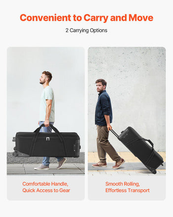 Studio Equipment Trolley Case, 35.83 x 11.81 x 14 in / 91 x 30 x 35.5 cm, Rolling Camera Bag, Carrying Bag with Wheels Straps Padded Compartment Handle, for Light Stands, Tripods, Telescopes
