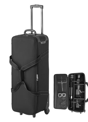 Studio Equipment Trolley Case, 35.83 x 11.81 x 14 in / 91 x 30 x 35.5 cm, Rolling Camera Bag, Carrying Bag with Wheels Straps Padded Compartment Handle, for Light Stands, Tripods, Telescopes