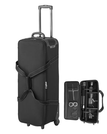 Studio Equipment Trolley Case, 35.83 x 11.81 x 14 in / 91 x 30 x 35.5 cm, Rolling Camera Bag, Carrying Bag with Wheels Straps Padded Compartment Handle, for Light Stands, Tripods, Telescopes