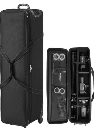 Studio Equipment Trolley Case, 51.57 x 14.37 x 14.96 in / 131 x 36.5 x 38 cm, Rolling Camera Bag, Carrying Bag with Wheels Straps Padded Compartment Handle, for Light Stands, Tripods, Telescopes