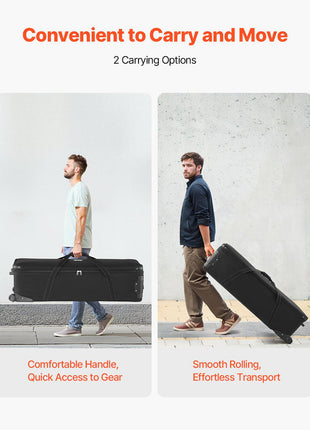 Studio Equipment Trolley Case, 51.57 x 14.37 x 14.96 in / 131 x 36.5 x 38 cm, Rolling Camera Bag, Carrying Bag with Wheels Straps Padded Compartment Handle, for Light Stands, Tripods, Telescopes