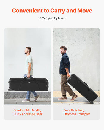 Studio Equipment Trolley Case, 51.57 x 14.37 x 14.96 in / 131 x 36.5 x 38 cm, Rolling Camera Bag, Carrying Bag with Wheels Straps Padded Compartment Handle, for Light Stands, Tripods, Telescopes