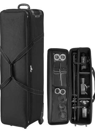 Studio Equipment Trolley Case, 51.57 x 14.37 x 14.96 in / 131 x 36.5 x 38 cm, Rolling Camera Bag, Carrying Bag with Wheels Straps Padded Compartment Handle, for Light Stands, Tripods, Telescopes