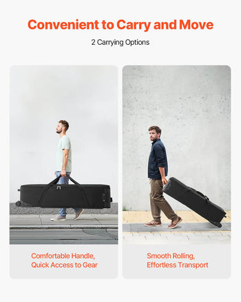 Studio Equipment Trolley Case, 46.46 x 14.57 x 11.81 in / 118 x 37 x 30 cm, Rolling Camera Bag, Carrying Bag with Wheels Straps Padded Compartment Handle, for Light Stands, Tripods, Telescopes