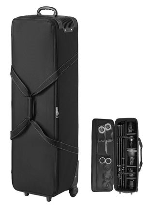 Studio Equipment Trolley Case, 46.46 x 14.57 x 11.81 in / 118 x 37 x 30 cm, Rolling Camera Bag, Carrying Bag with Wheels Straps Padded Compartment Handle, for Light Stands, Tripods, Telescopes