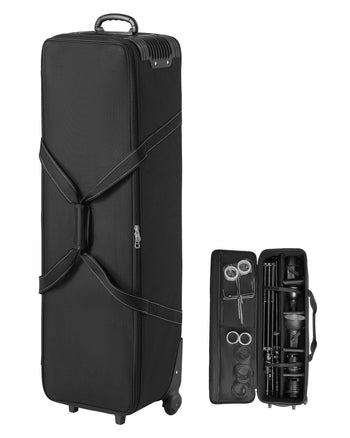 Studio Equipment Trolley Case, 46.46 x 14.57 x 11.81 in / 118 x 37 x 30 cm, Rolling Camera Bag, Carrying Bag with Wheels Straps Padded Compartment Handle, for Light Stands, Tripods, Telescopes