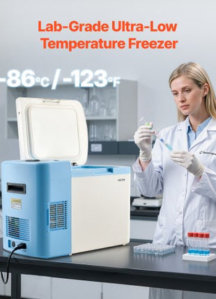Ultra Low Temperature Freezer, 25 L, ?40 ? to ?123 ? Adjustable Temp Range, with Digital Display, 304 Stainless Steel Liner, Portable Low Temperature Lab Freezer for Laboratory Samples Storage