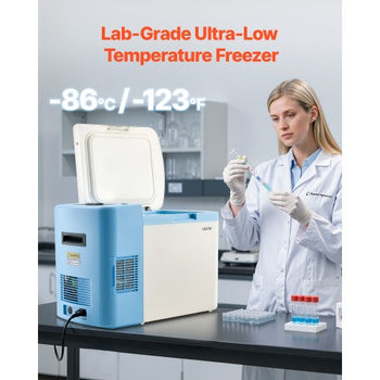 Ultra Low Temperature Freezer, 25 L, ?40 ? to ?123 ? Adjustable Temp Range, with Digital Display, 304 Stainless Steel Liner, Portable Low Temperature Lab Freezer for Laboratory Samples Storage