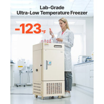 Ultra Low Temperature Freezer, 28 L, ?40? to ?123? Adjustable Temp Range, with Rollers and Digital Display, 304 Stainless Steel Liner, Low Temperature Lab Freezer for Laboratory Samples Storage