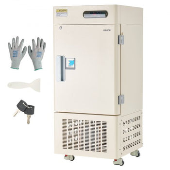 Ultra Low Temperature Freezer, 28 L, ?40? to ?123? Adjustable Temp Range, with Rollers and Digital Display, 304 Stainless Steel Liner, Low Temperature Lab Freezer for Laboratory Samples Storage