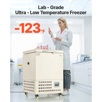 Ultra Low Temperature Freezer, 58 L, ?40? to ?123? Adjustable Temp Range, with Rollers and Digital Display, 304 Stainless Steel Liner, Low Temperature Lab Freezer for Laboratory Samples Storage