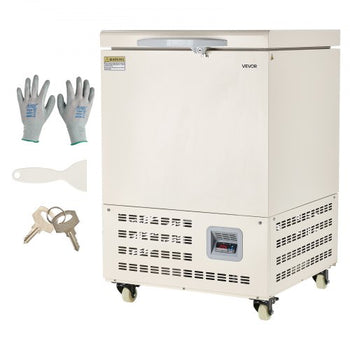 Ultra Low Temperature Freezer, 58 L, ?40? to ?123? Adjustable Temp Range, with Rollers and Digital Display, 304 Stainless Steel Liner, Low Temperature Lab Freezer for Laboratory Samples Storage