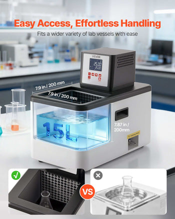 Laboratory High-Temperature Circulating Oil Bath, Up to 300℃/572℉, 15 L Lab Constant Temperature Heating Tank, 0.1℃ High Precision, Internal and External Dual Circulation, for Laboratory